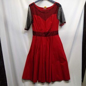Red 50's dress with mesh polka dot